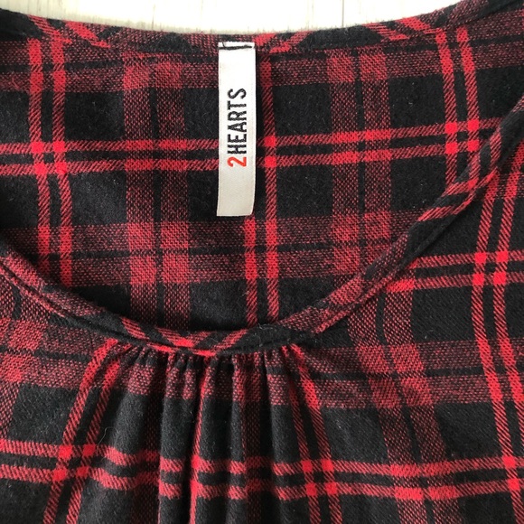 2 Hearts Plaid Flannel Bell-Sleeve Shift Dress - Picture 10 of 16